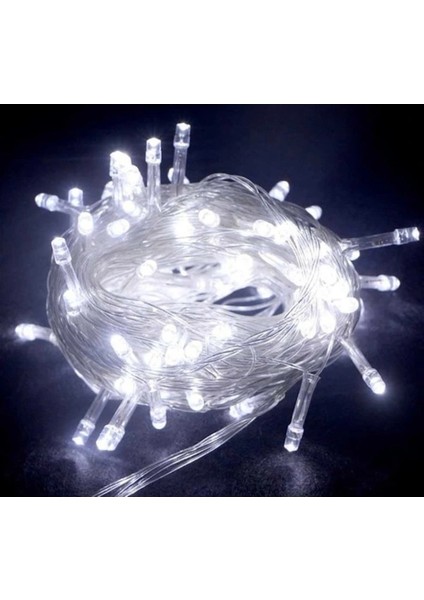 10M 100 LED Boncuk Lamba Beyaz Işık Şeffaf Kablo ( Lisinya )
