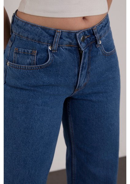 Orta Mavi Palazzo Salaş Paça Süper Yüksek Bel Jean Pantolon indirimleri