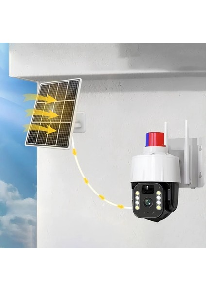 Güneş Enerjili Alarmlı Çakarlı Dış Mekan Güvenlik Kamerası ( Lisinya )