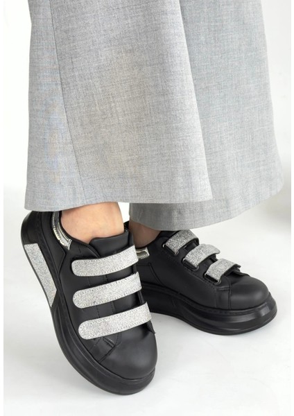 Elika Siyah Cilt Simli Cırt Cırtlı Spor Ayakkabı fiyatları