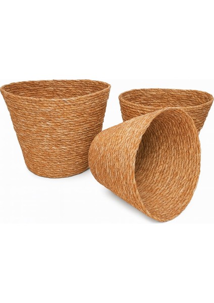 3'lü Yuvarlak Hasır Saksı Seti - Korumalı - Ev Dekorasyon fiyatları