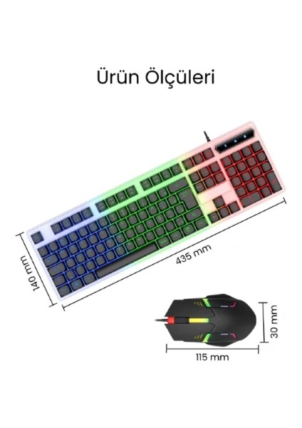 Kablolu Işıklı Gaming Standart Türkçe Q Klavye ve Mouse Seti ( Lisinya ) modelleri