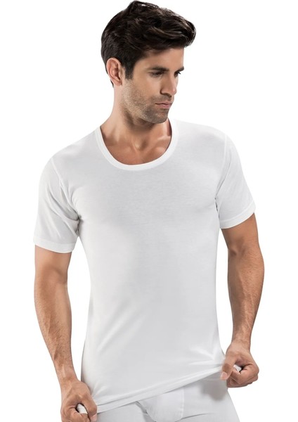 Altunkoza 12'li Paket Penye Erkek Bisiklet Yaka Atlet Beyaz 14204