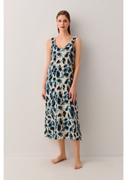 Leopar Desenli Plaj Elbisesi