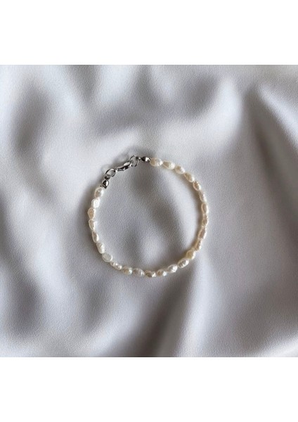 Gerçek Arpa Inci Bileklik - Paslanmaz Çelik Aparatlı