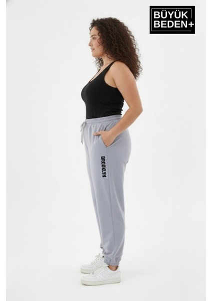 Kadın Büyük Beden Brooklyn Baskılı Paça Lastikli Jogger Ince Eşofman Altı SPR26BEAK951-2