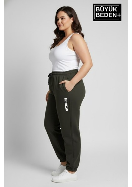 Kadın Büyük Beden Brooklyn Baskılı Paça Lastikli Jogger Ince Eşofman Altı SPR26BEAK951-2