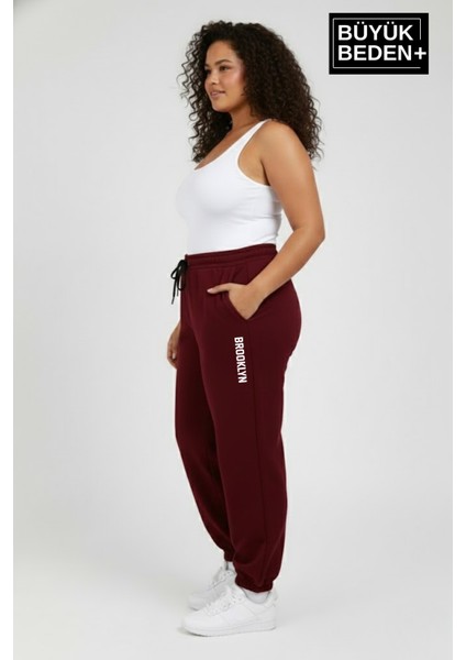 Kadın Büyük Beden Brooklyn Baskılı Paça Lastikli Jogger Ince Eşofman Altı SPR26BEAK951-2