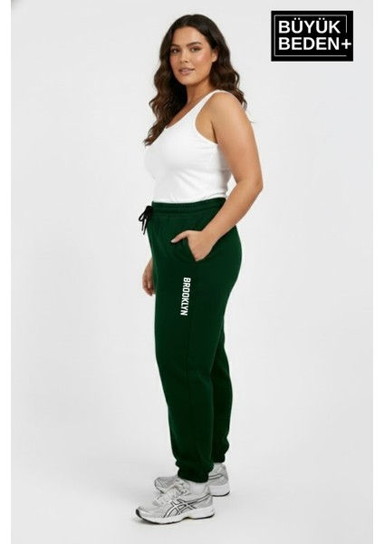Kadın Büyük Beden Brooklyn Baskılı Paça Lastikli Jogger Ince Eşofman Altı SPR26BEAK951-2