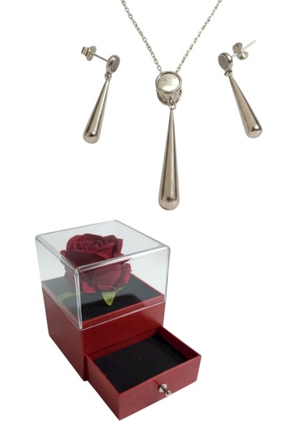 Çekmeceli Kutuda 925 Ayar Gümüş Sallantı Set Kadın