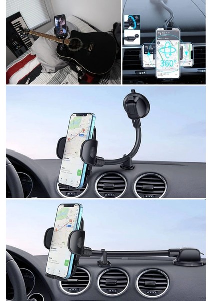 Ayarlanabilir Vakum Kilitli Cam ve Torpidoya Takılabilen Telefon Tutucu ( Lisinya )