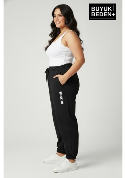 Kadın Büyük Beden Brooklyn Baskılı Paça Lastikli Jogger Ince Eşofman Altı SPR26BEAK951-2