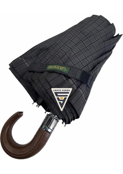 A-228G Elite Deri Baston Sap Otomatik Şemsiye Kahve