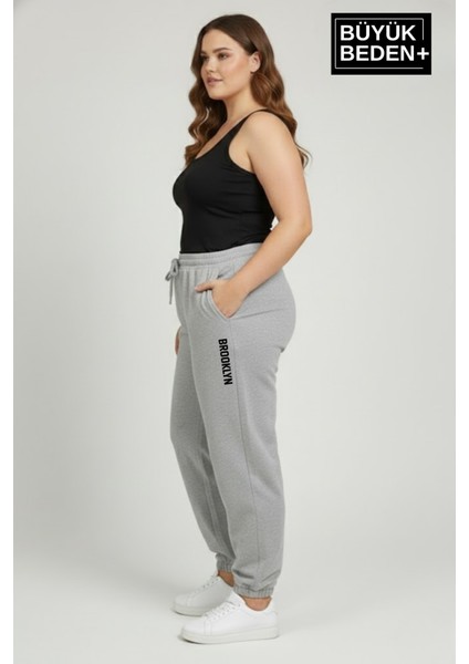 Kadın Büyük Beden Brooklyn Baskılı Paça Lastikli Jogger Ince Eşofman Altı SPR26BEAK951-2