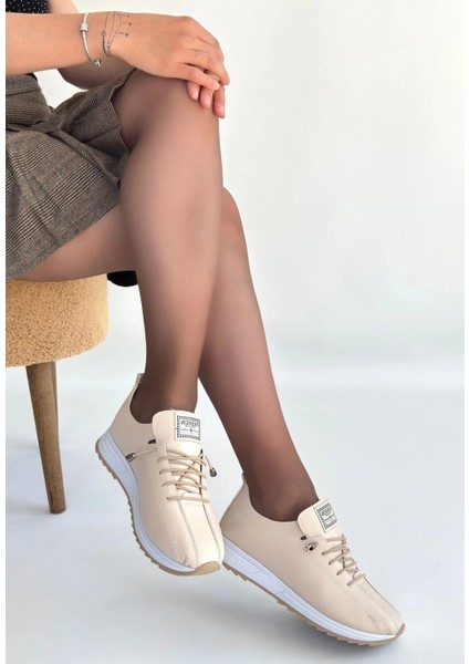 Monya Bej Cilt Bağcıklı Spor Ayakkabı
