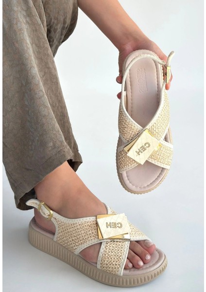 Cate Bej Hasır Cilt Sandalet modelleri