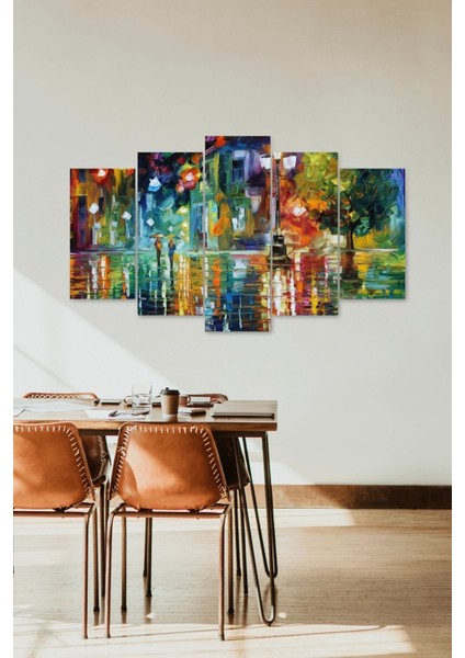 Sonbahar Yağmur Manzarası 5 Parçalı Mdf Tablo