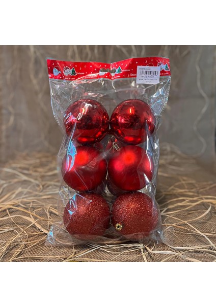 Kırmızı Mat Simli Parlak Top Süs 8 cm