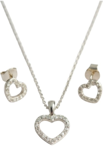 Premium Kutuda 925 Ayar Gümüş Kalp Zirkon Taşlı Set Kadın fırsatları