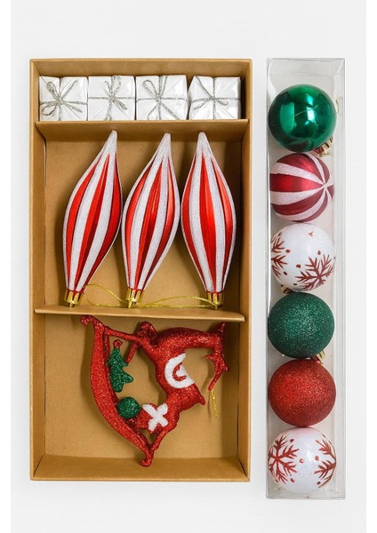 13 Adet Lüx Yılbaşı Ağacı Süsü Set Ağacı Süslemeleri Geğik ve Yılbaşı Hediye Paketi