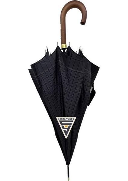 A-213G 10 Telli Baston Sap Şemsiye Kareli Siyah