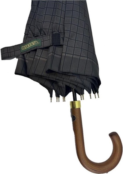 A-213G 10 Telli Baston Sap Şemsiye Kareli Siyah