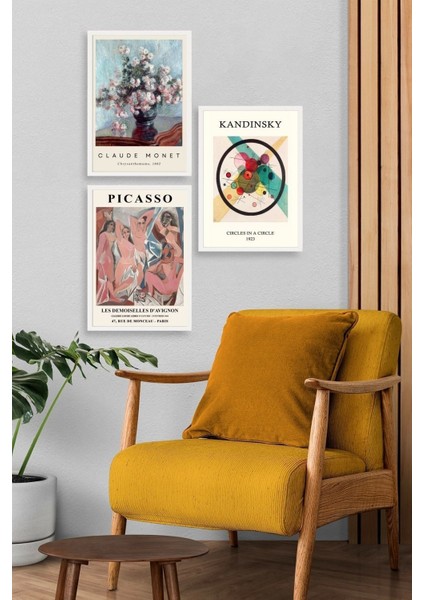 Ünlü Tablolar Üçlü Ahşap Çerçeveli Tablo modelleri