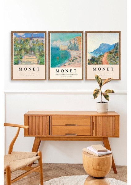 Monet Üçlü Ahşap Çerçeveli Tablo modelleri