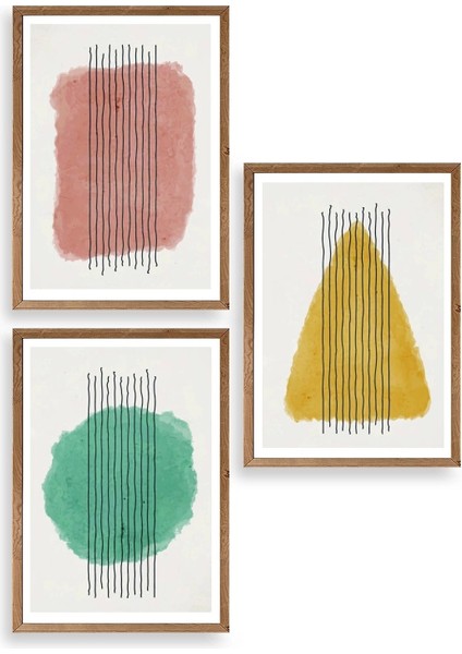 Şekiller Kare Üçgen Üçlü Ahşap Çerçeveli Tablo