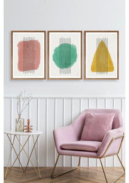 Şekiller Kare Üçgen Üçlü Ahşap Çerçeveli Tablo fiyatları