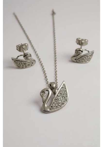 Çekmeceli Kutuda 925 Ayar Gümüş Kuğu Set Kadın modelleri