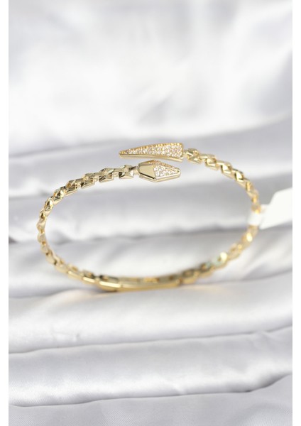 Yılan Model Pirinç Gold Renk Kadın Kelepçe Bileklik - BLK-0174