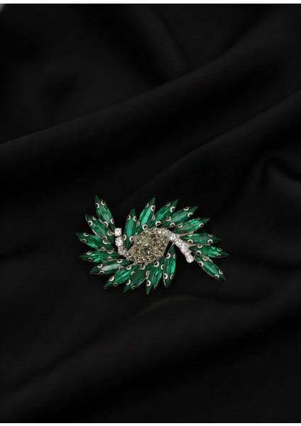 Geometrik Spiral Kristal Broş