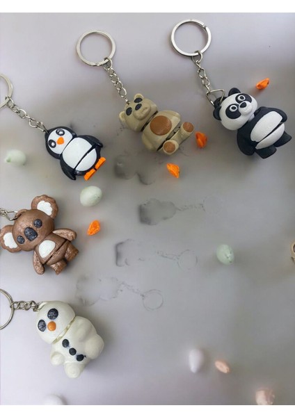 5’li Hayvan Figürü Anahtarlık Seti – 3D Baskı Mini Koleksiyon (Koala, Panda, Penguen, Ayıcık, Kardan Adam)