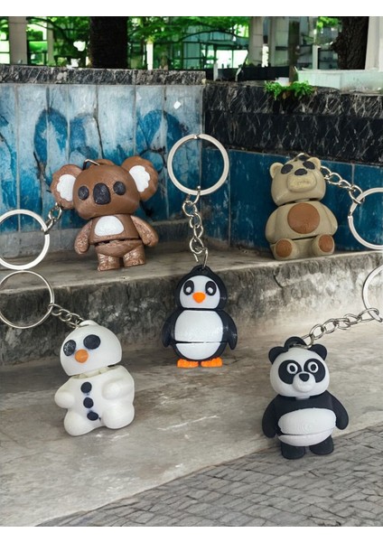 5’li Hayvan Figürü Anahtarlık Seti – 3D Baskı Mini Koleksiyon (Koala, Panda, Penguen, Ayıcık, Kardan Adam) modelleri