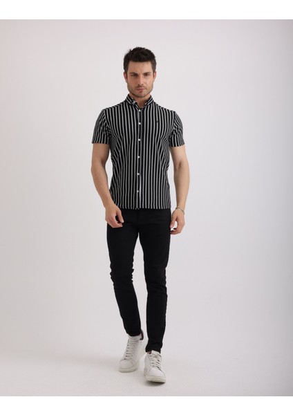 Esnek Dokulu Waffle Çizgili Kumaş Günlük Erkek Gömlek