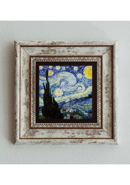 Vincent Van Gogh Starry Night Çerçeveli Taş Tablo , Çerçeveli Taş Duvar Dekoru
