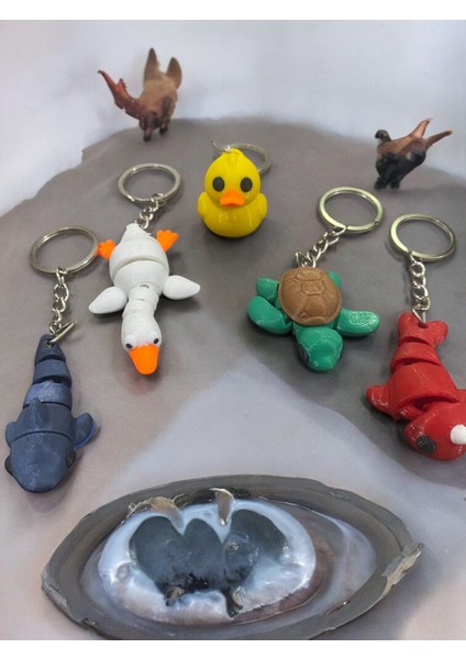3D Baskı Sevimli Hayvan Anahtarlık Seti – Ördek, Kaplumbağa, Köpekbalığı, Kaz, Balık – 5’li Karışık Anahtarlık Seti fiyatları