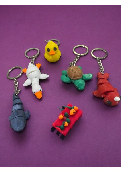 3D Baskı Sevimli Hayvan Anahtarlık Seti – Ördek, Kaplumbağa, Köpekbalığı, Kaz, Balık – 5’li Karışık Anahtarlık Seti modelleri