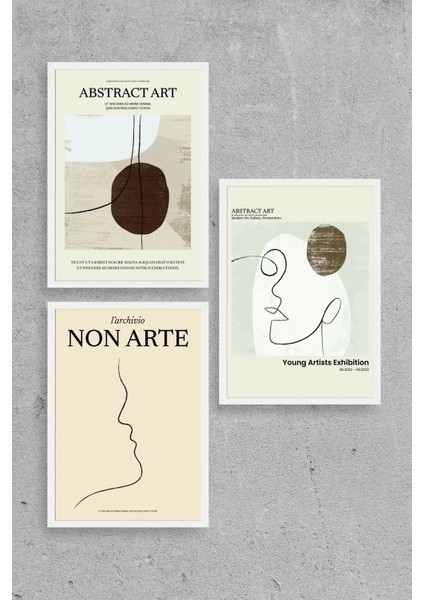 Soyut Sanat Üçlü Ahşap Çerçeveli Tablo