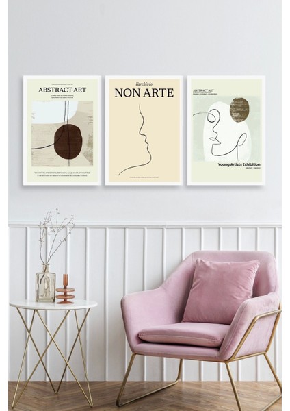 Soyut Sanat Üçlü Ahşap Çerçeveli Tablo fiyatları