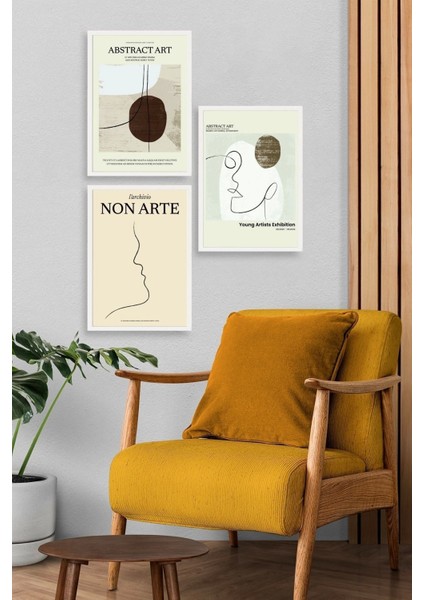 Soyut Sanat Üçlü Ahşap Çerçeveli Tablo modelleri