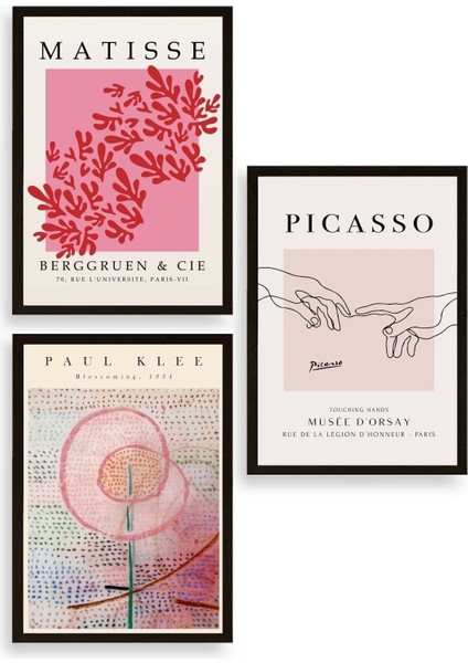 Ünlü Tablolar Üçlü Ahşap Çerçeveli Tablo