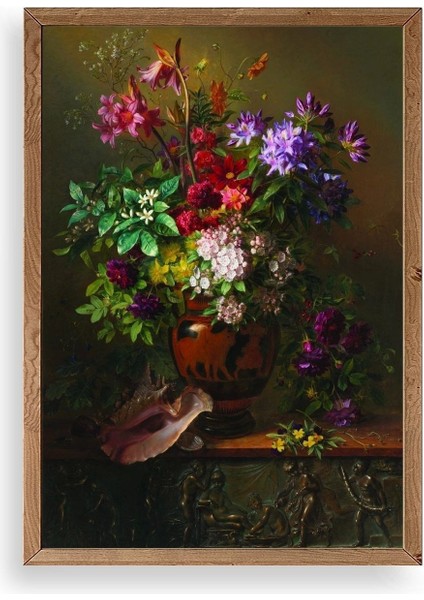 Çiçekler Ahşap Çerçeveli Tablo