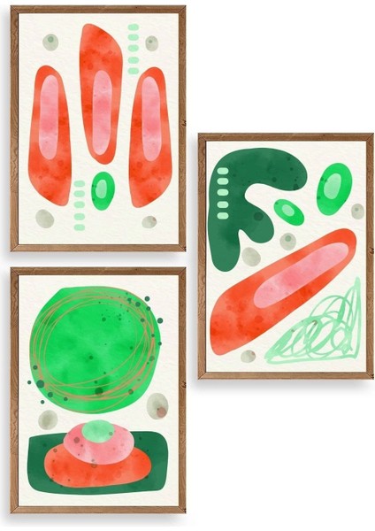 Düşündüren Şekiller Üçlü Ahşap Çerçeveli Tablo