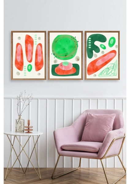 Düşündüren Şekiller Üçlü Ahşap Çerçeveli Tablo fiyatları