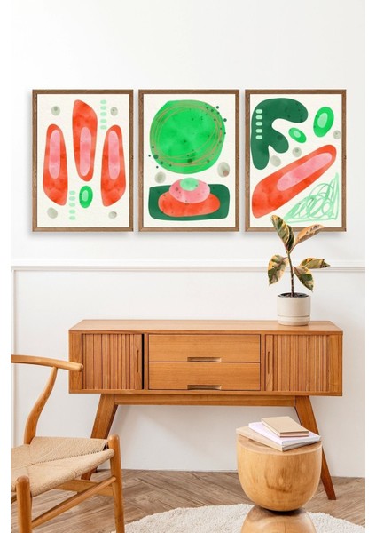 Düşündüren Şekiller Üçlü Ahşap Çerçeveli Tablo modelleri