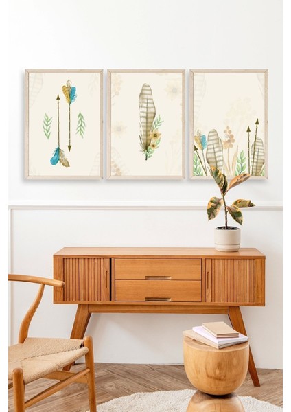 Çiçekli Desenler Üçlü Ahşap Çerçeveli Tablo modelleri