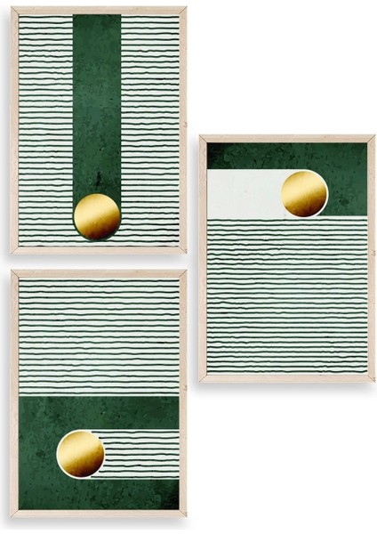 Yuvarlak Top Desenli Üçlü Ahşap Çerçeveli Tablo