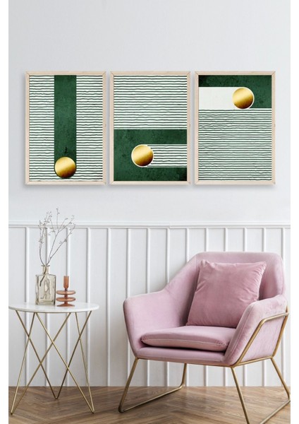 Yuvarlak Top Desenli Üçlü Ahşap Çerçeveli Tablo fiyatları